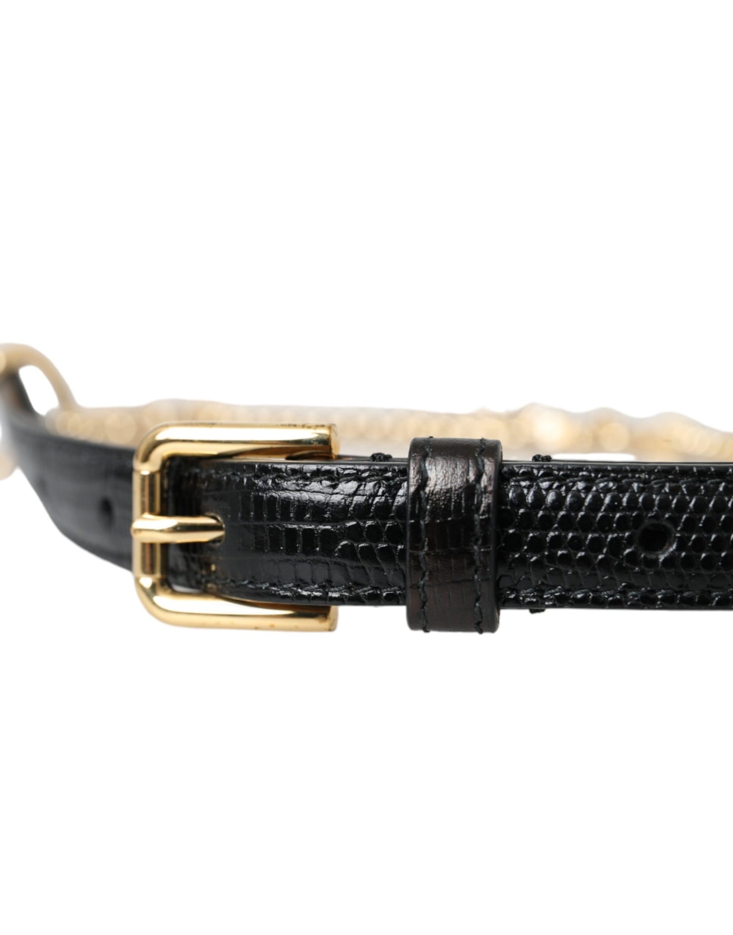 Black Leather Gold Chain Crystal Waist Women Belt