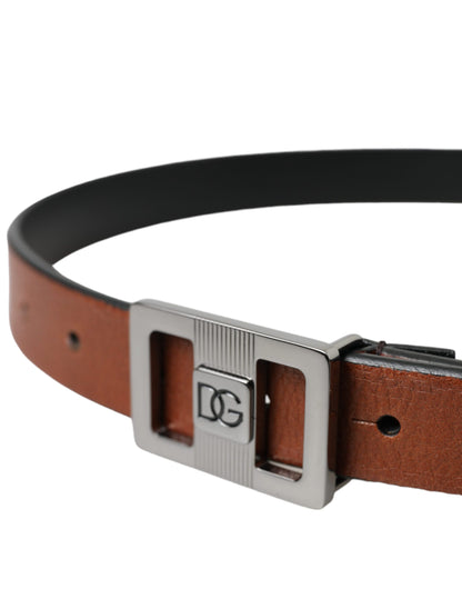 Dark Brown Leather Square Metal Buckle Belt