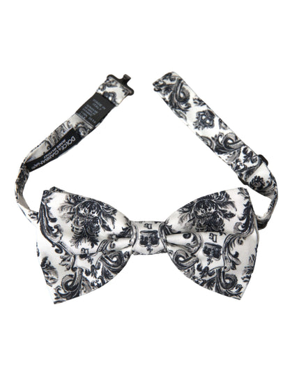 White Black Floral Adjustable Men Neck Bow Tie