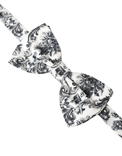 White Black Floral Adjustable Men Neck Bow Tie