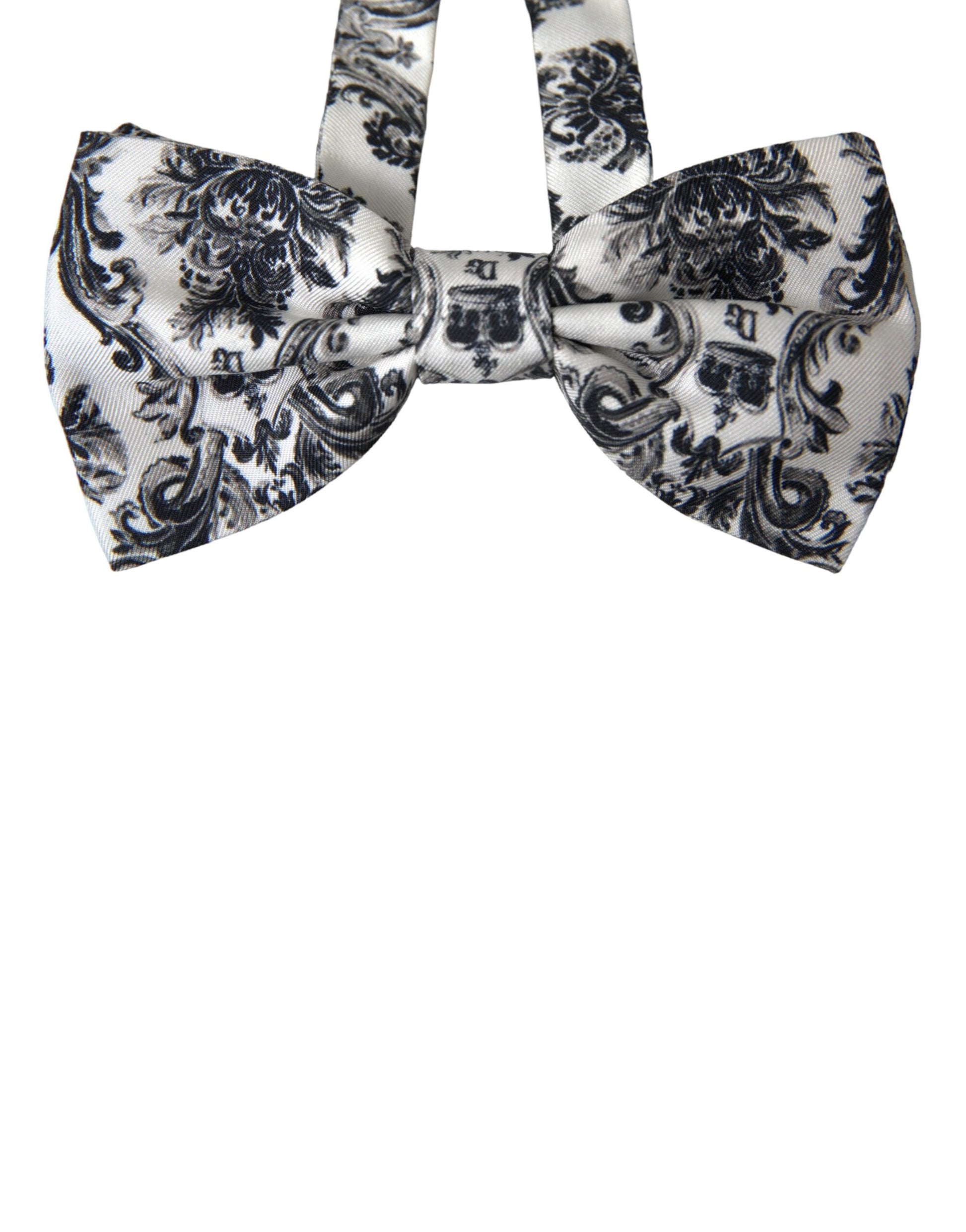 White Black Floral Adjustable Men Neck Bow Tie