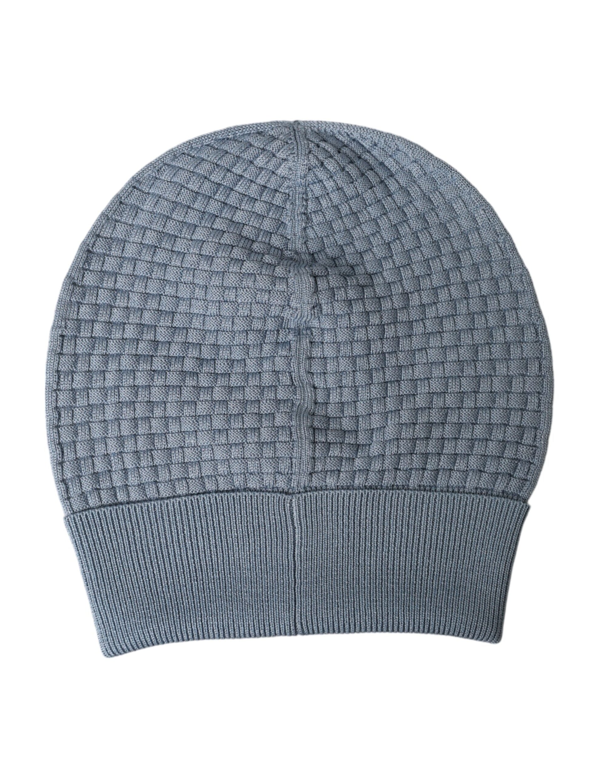 Light Blue Cotton Blend Beanie Bonnet Hat