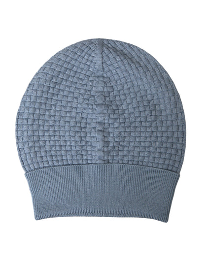 Light Blue Cotton Blend Beanie Bonnet Hat