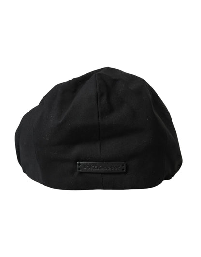 Black Cotton Blend Logo Newsboy Hat Men