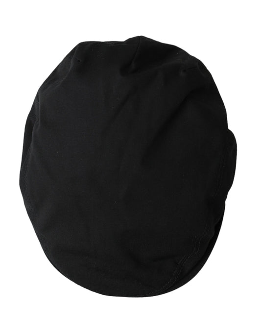 Black Cotton Blend Logo Newsboy Hat Men