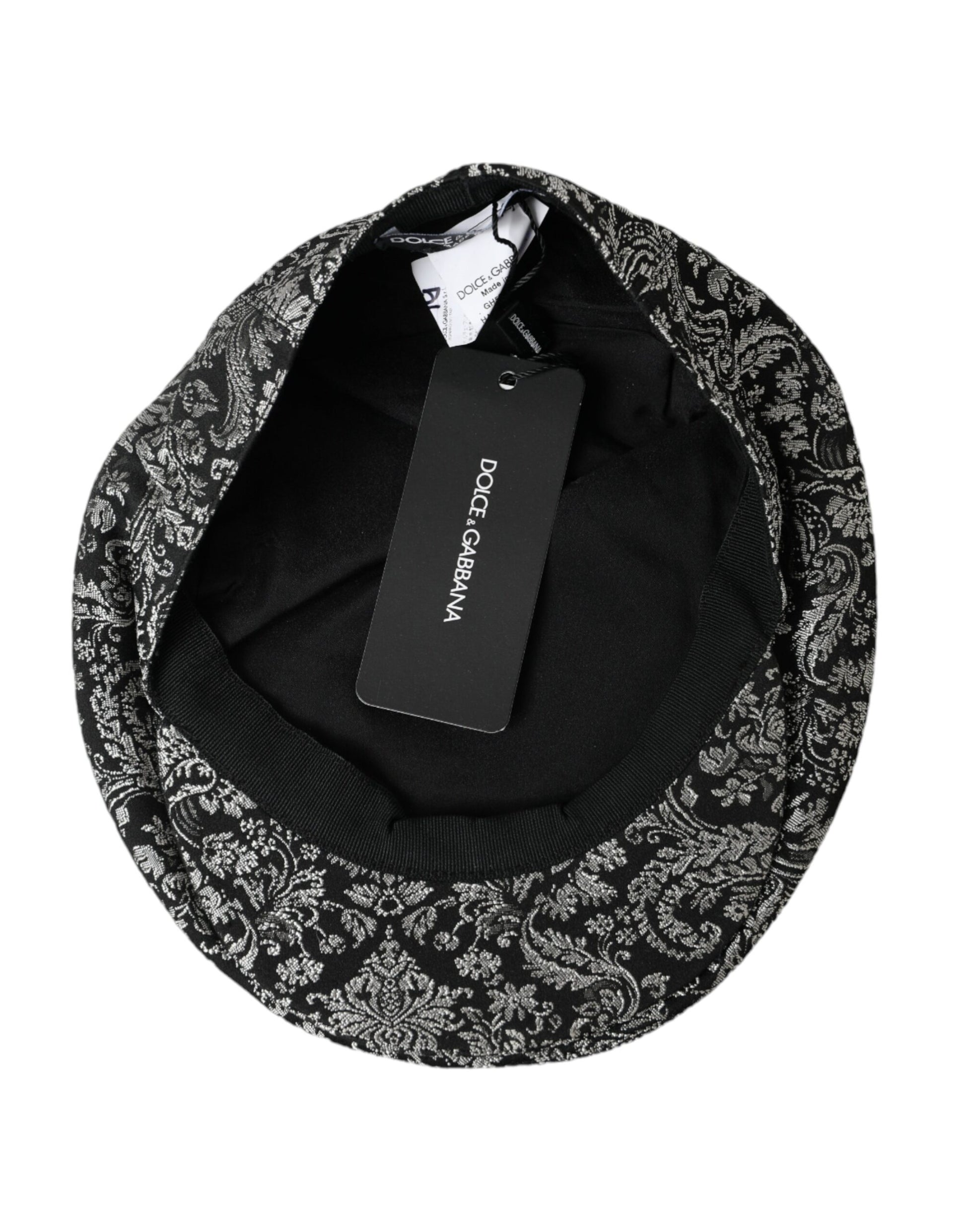 Black Silver Floral Jacquard Newsboy Hat Men