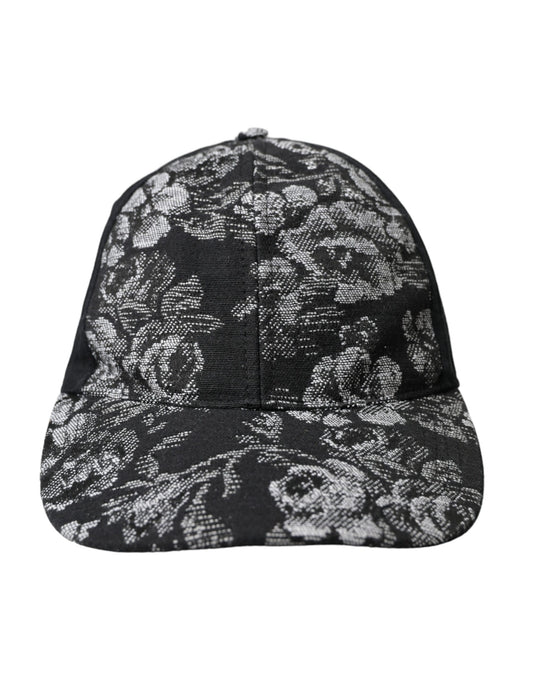 Black Silver Floral Print Baseball Hat Men