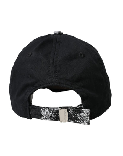 Black Silver Floral Print Baseball Hat Men