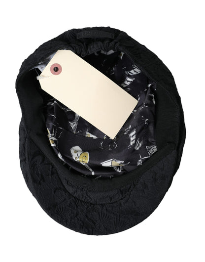 Black Floral Brocade Newsboy Hat Men