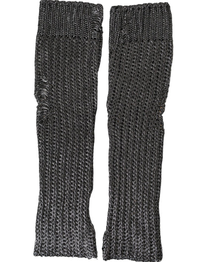 Gray Viscose Knitted Finger Less Gloves