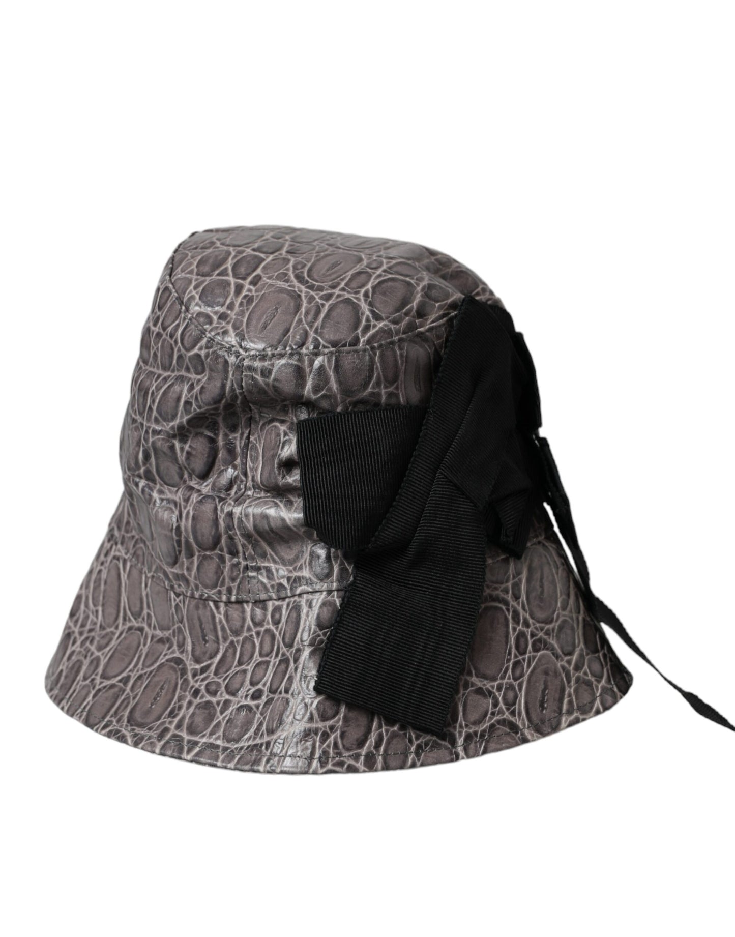 Black Gray Patterned Leather Bucket Hat