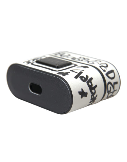 Black White Leather Scribble Embossed Logo Airpods Case