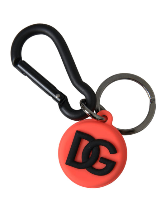 Red Orange Rubber DG Logo Round Metal Keyring Keychain