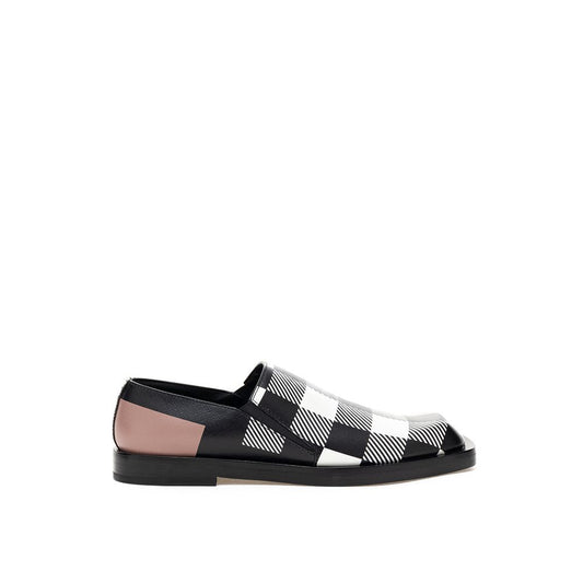 Black And White Leather Flat Shoe