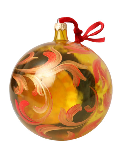 Gold Tone Carretto Print Round Ornament Christmas Ball