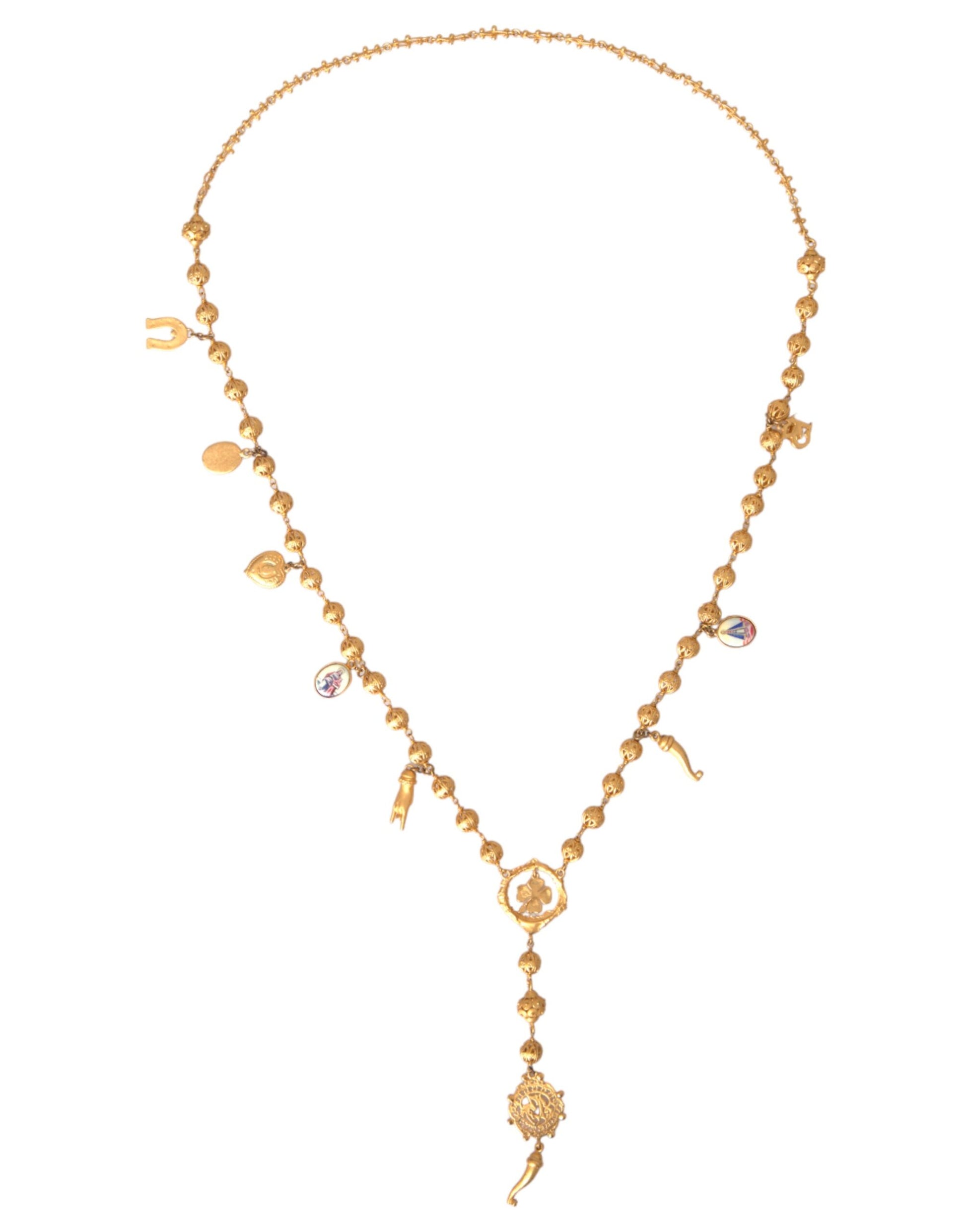 Gold Tone Chain Brass Beaded Statement Sicily Necklace