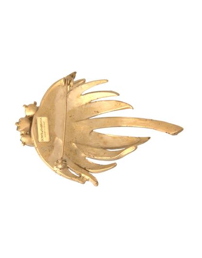 Gold Brass Leaf Crystal Embellished Brooch Pin