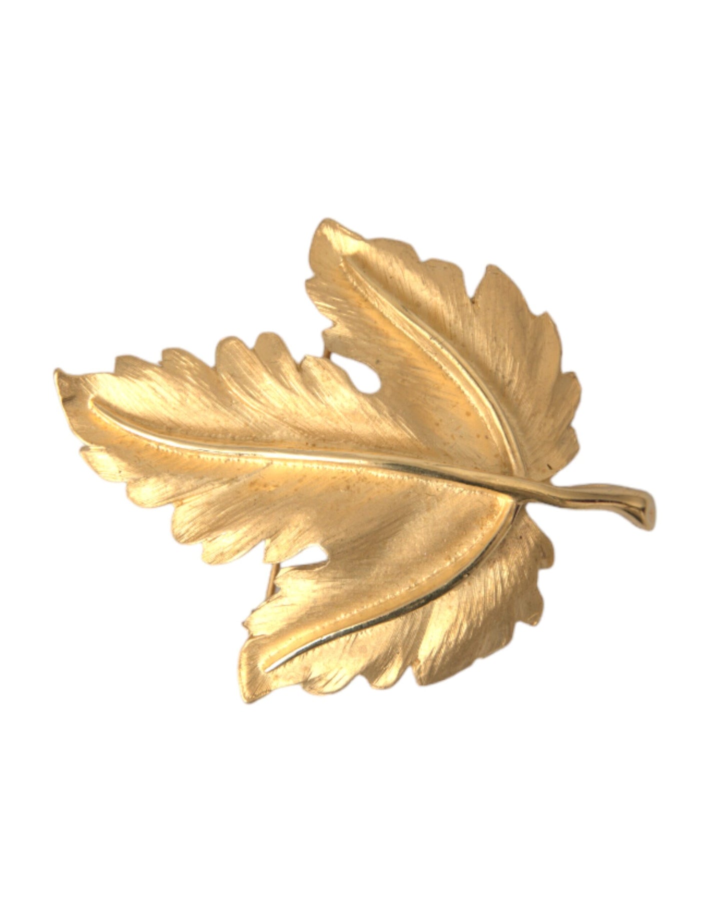 Gold Brass Leaf Embellished Women Brooch Pin