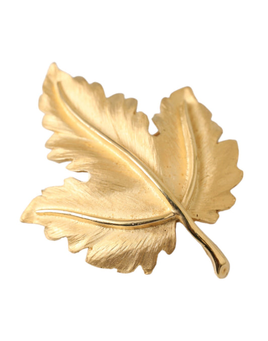 Gold Brass Leaf Embellished Women Brooch Pin