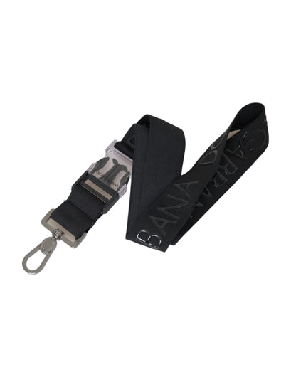 Black Polyester Stretch Logo Print Bag Shoulder Strap