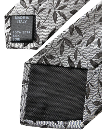 Gray Leaves 100% Silk Adjustable Tie