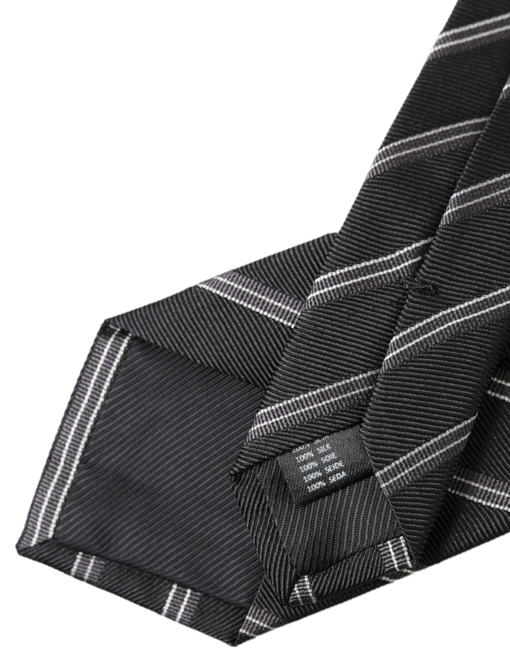 Black White Stripes Silk Adjustable Tie