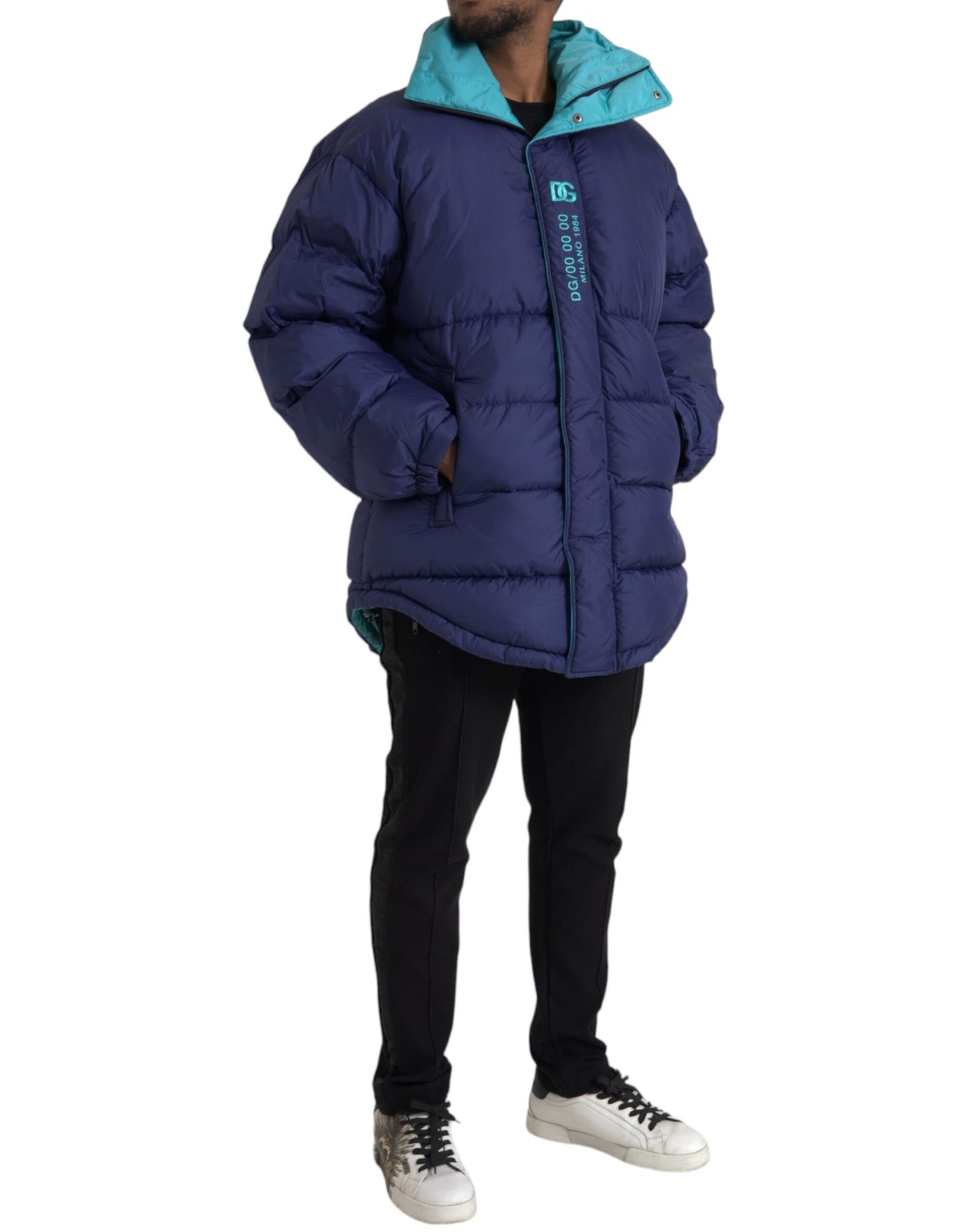 Navy Blue Quilted Windbreaker Puffer Jacket