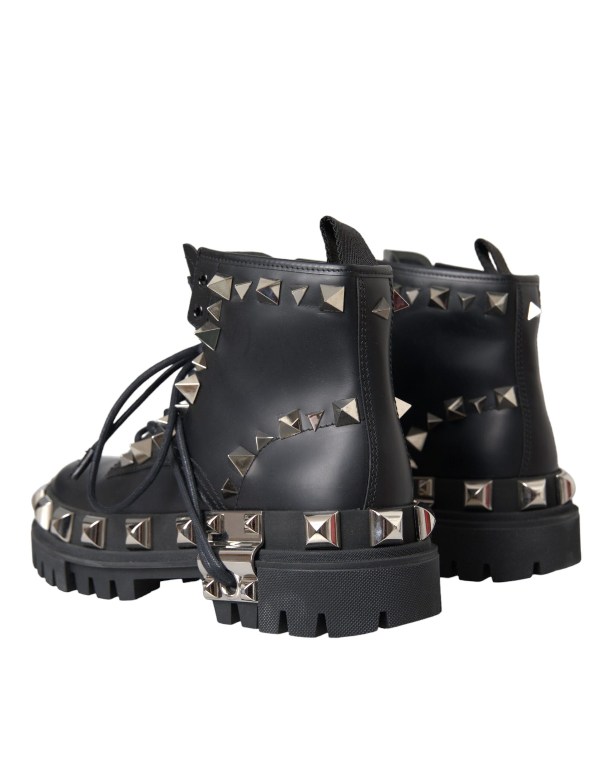 Black Leather Studs Embellished Combat Boots Shoes