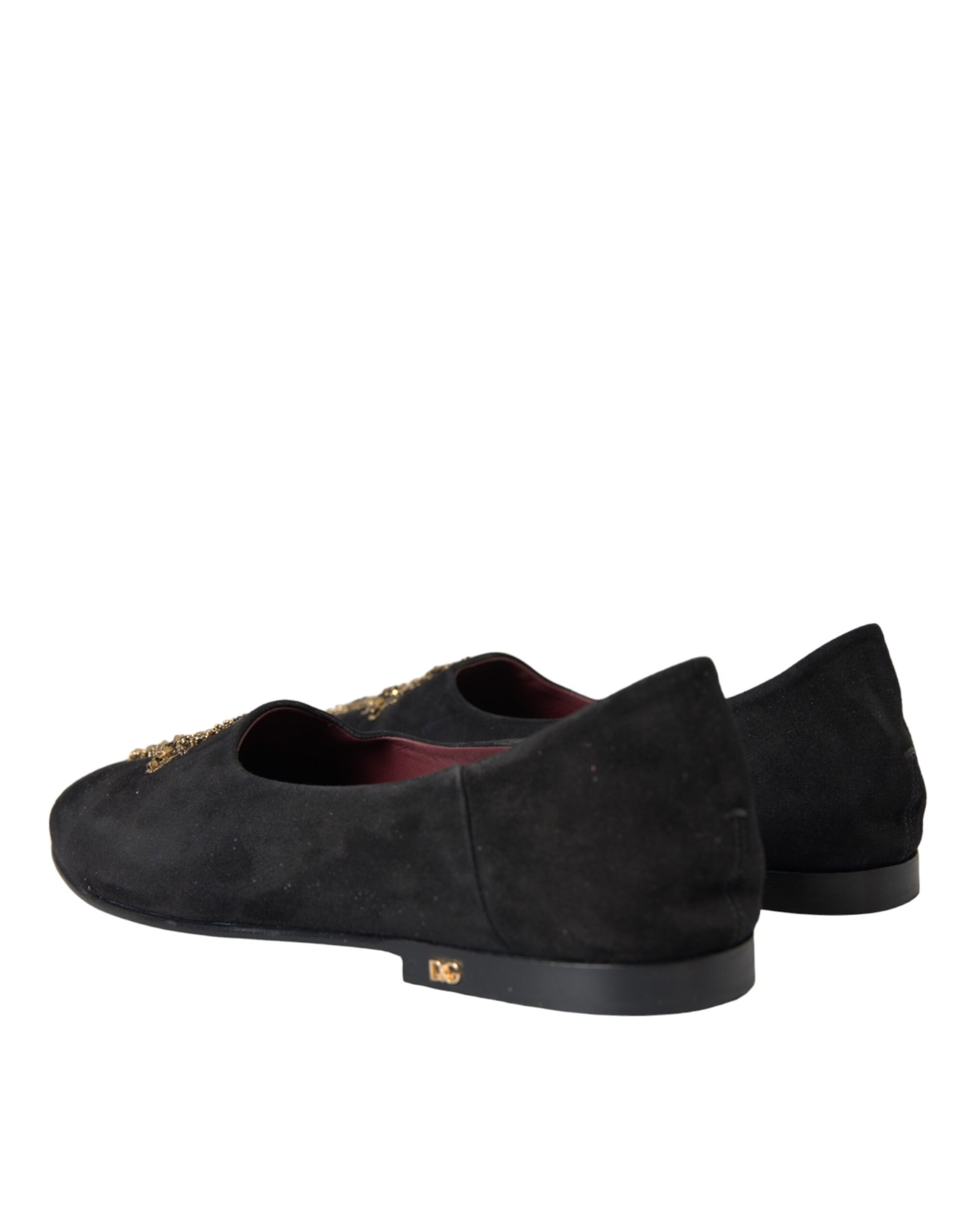 Black Suede Gold Cross Slip On Loafer Shoes