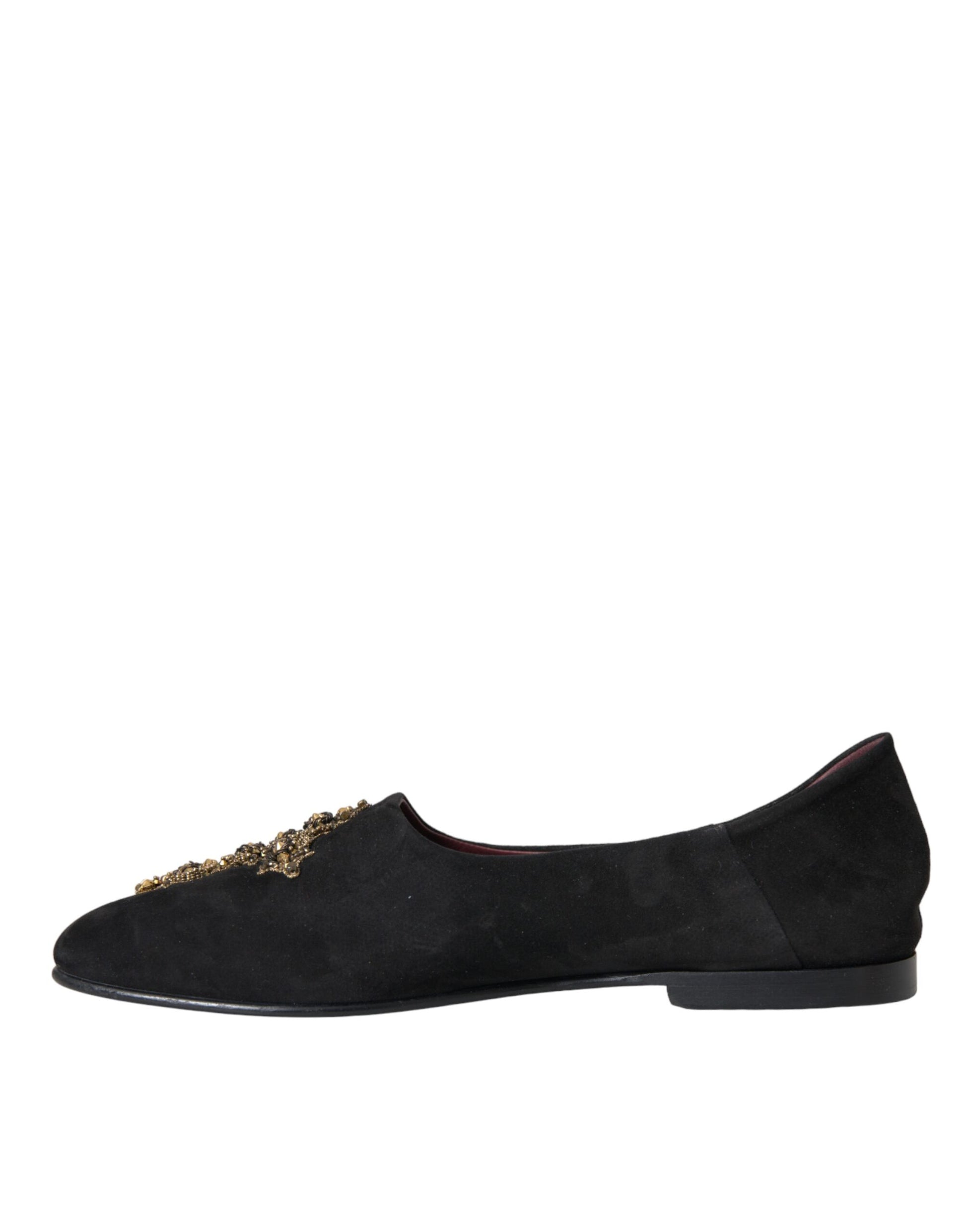 Black Suede Gold Cross Slip On Loafer Shoes