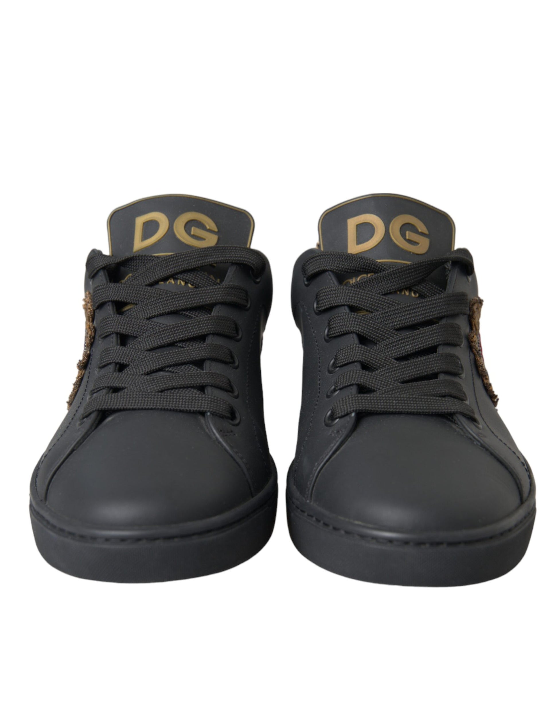 Black Leather Heart Embellished Sneakers Shoes