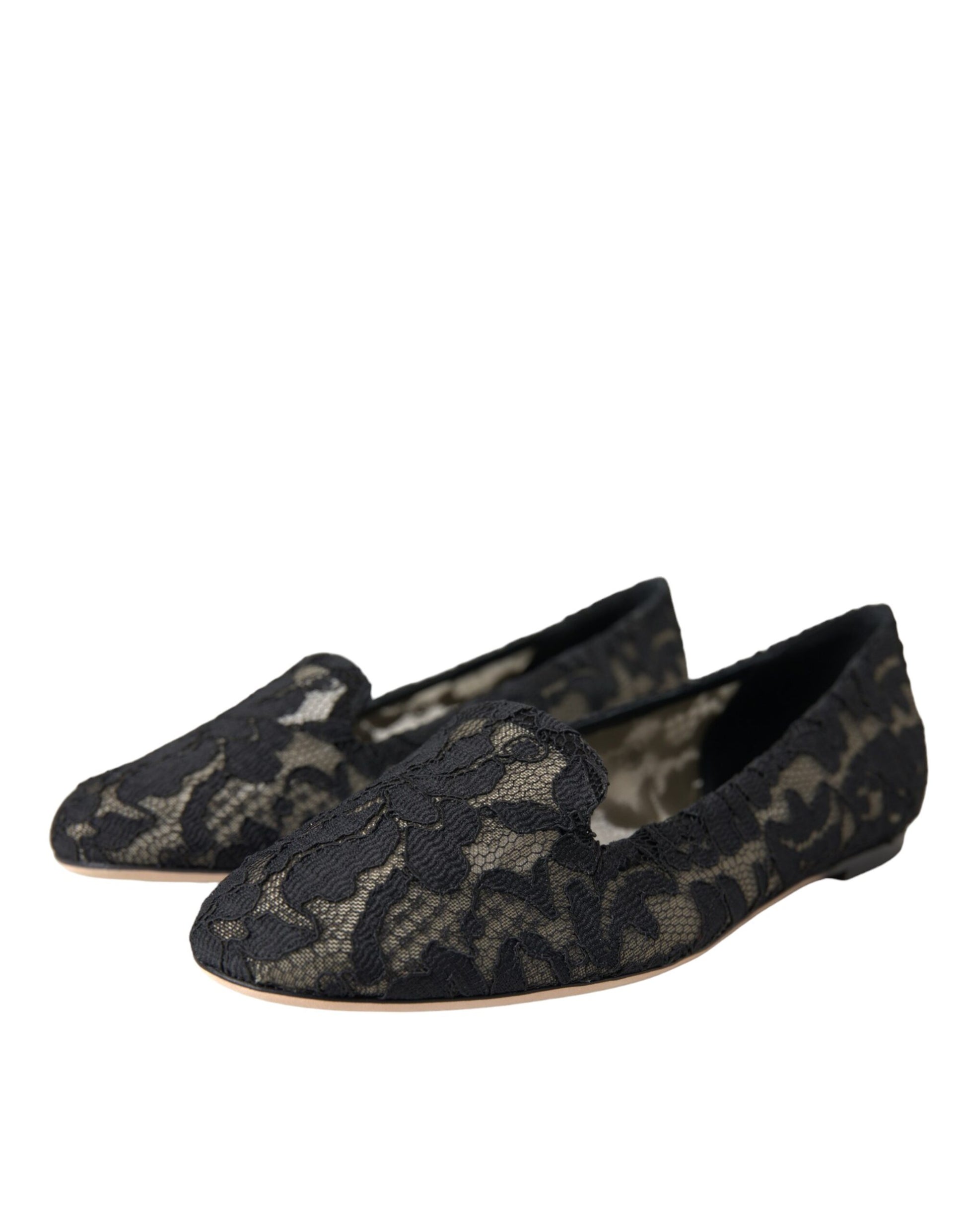 Black Floral Taormina Lace Loafer Flat Shoes