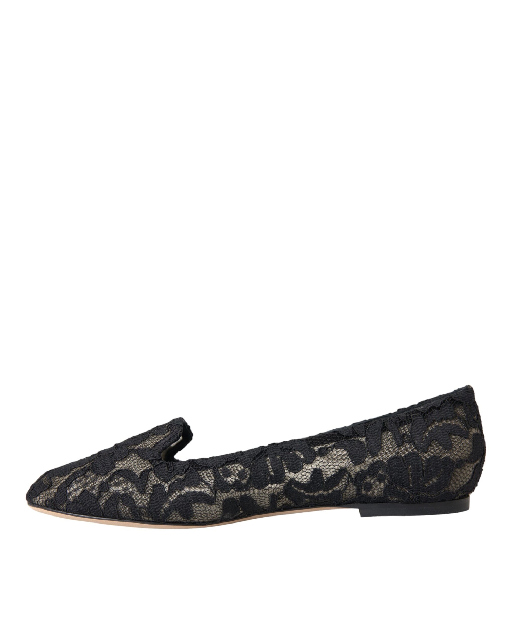 Black Floral Taormina Lace Loafer Flat Shoes