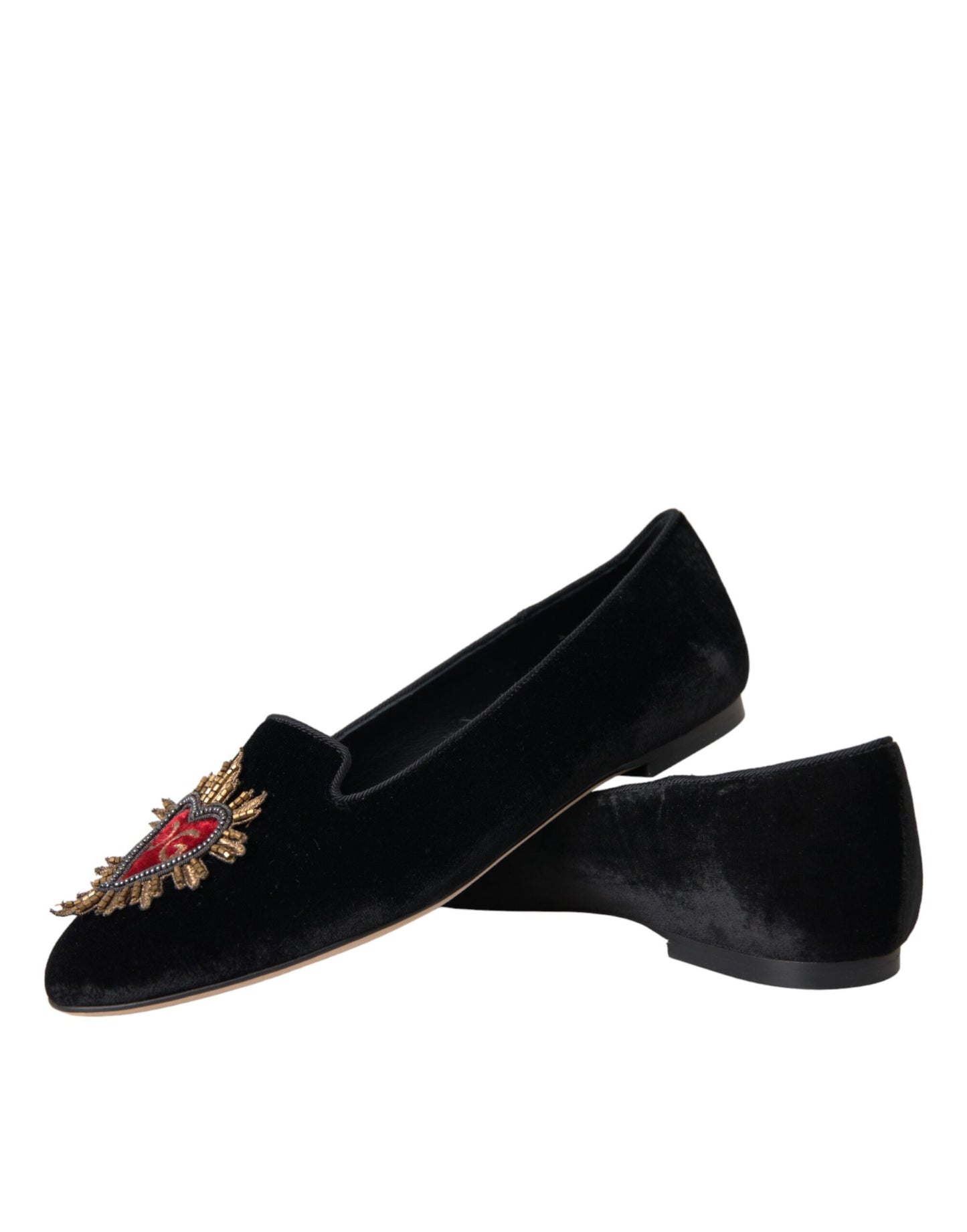 Black Velvet DG Heart Loafers Flats Shoes