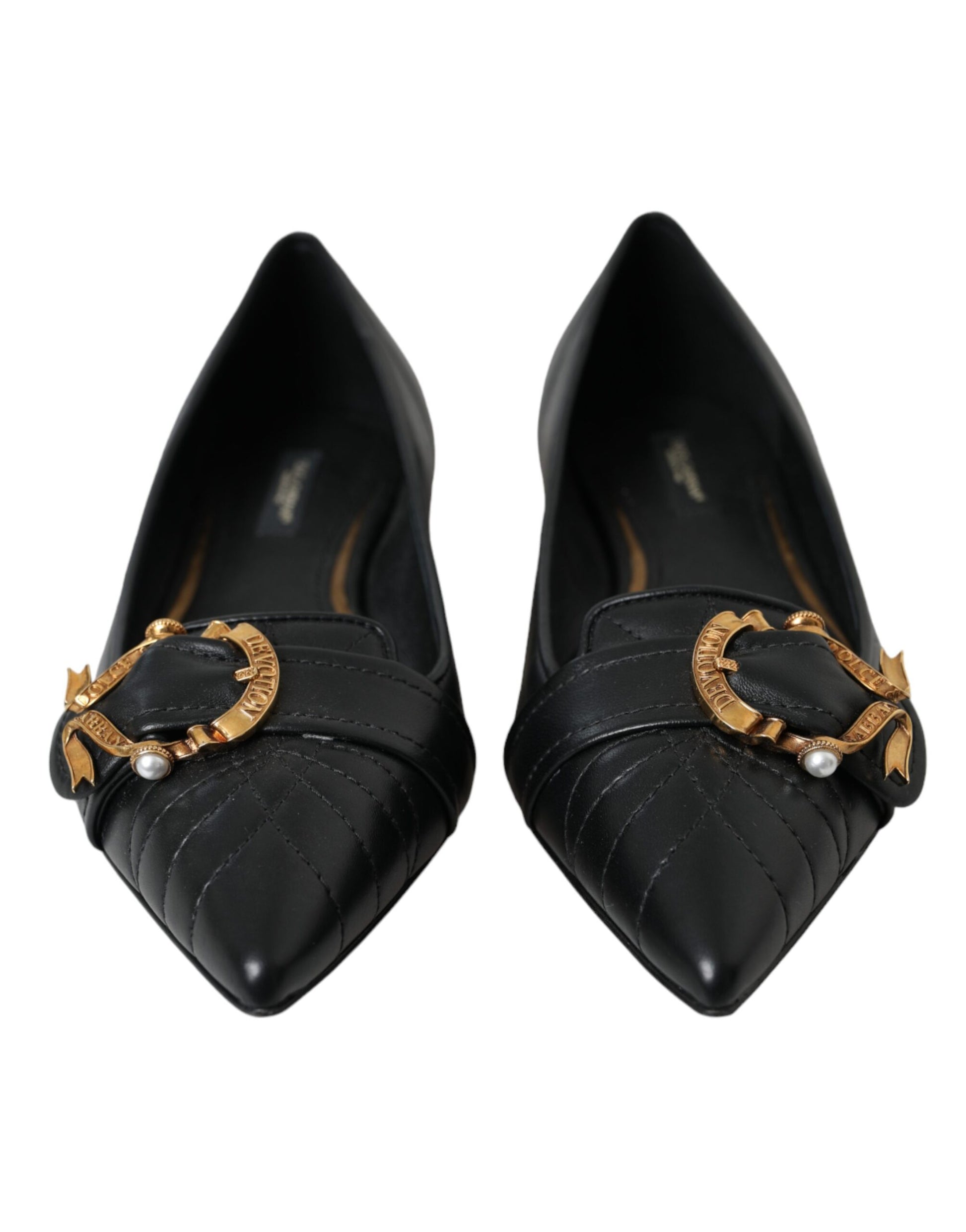 Black Devotion Leather Pointy Flats Shoes