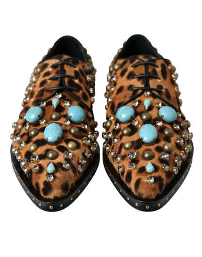 Brown Leopard Hair Crystal Dress Broque Shoes