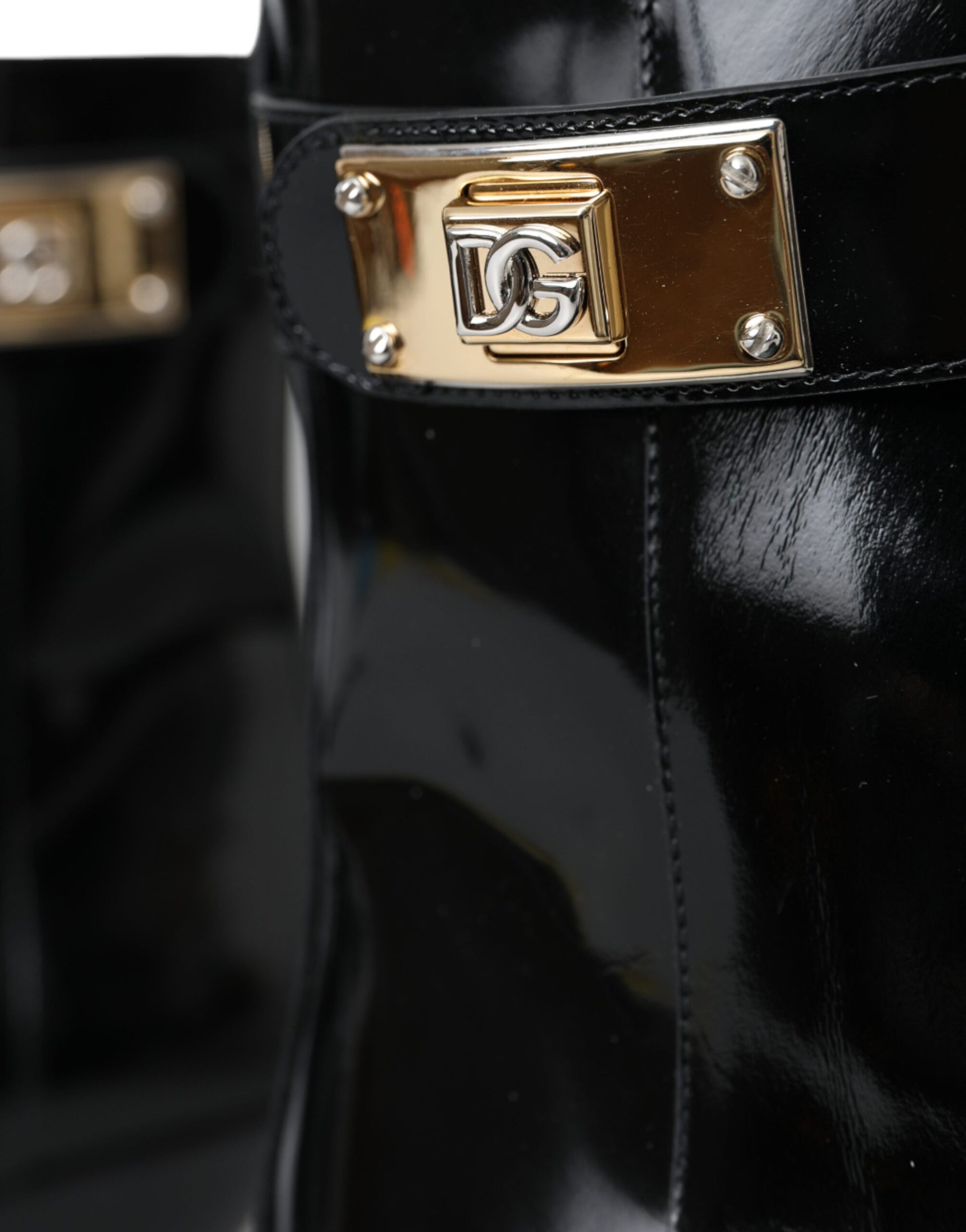 Black Logo Appliqué Leather Ankle Boots Shoes