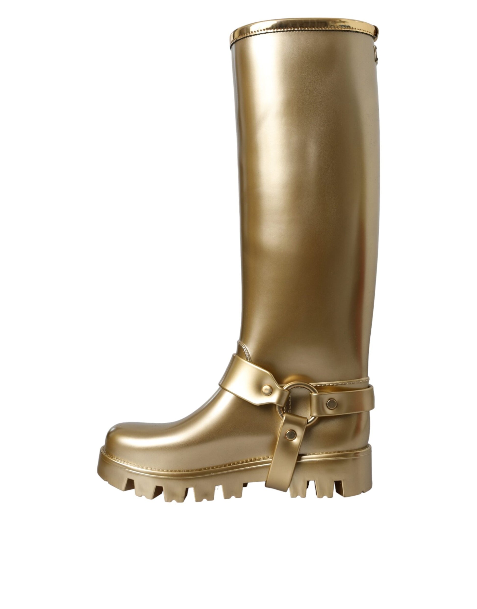 Metallic Gold Rubber PVC Rain Boots Shoes