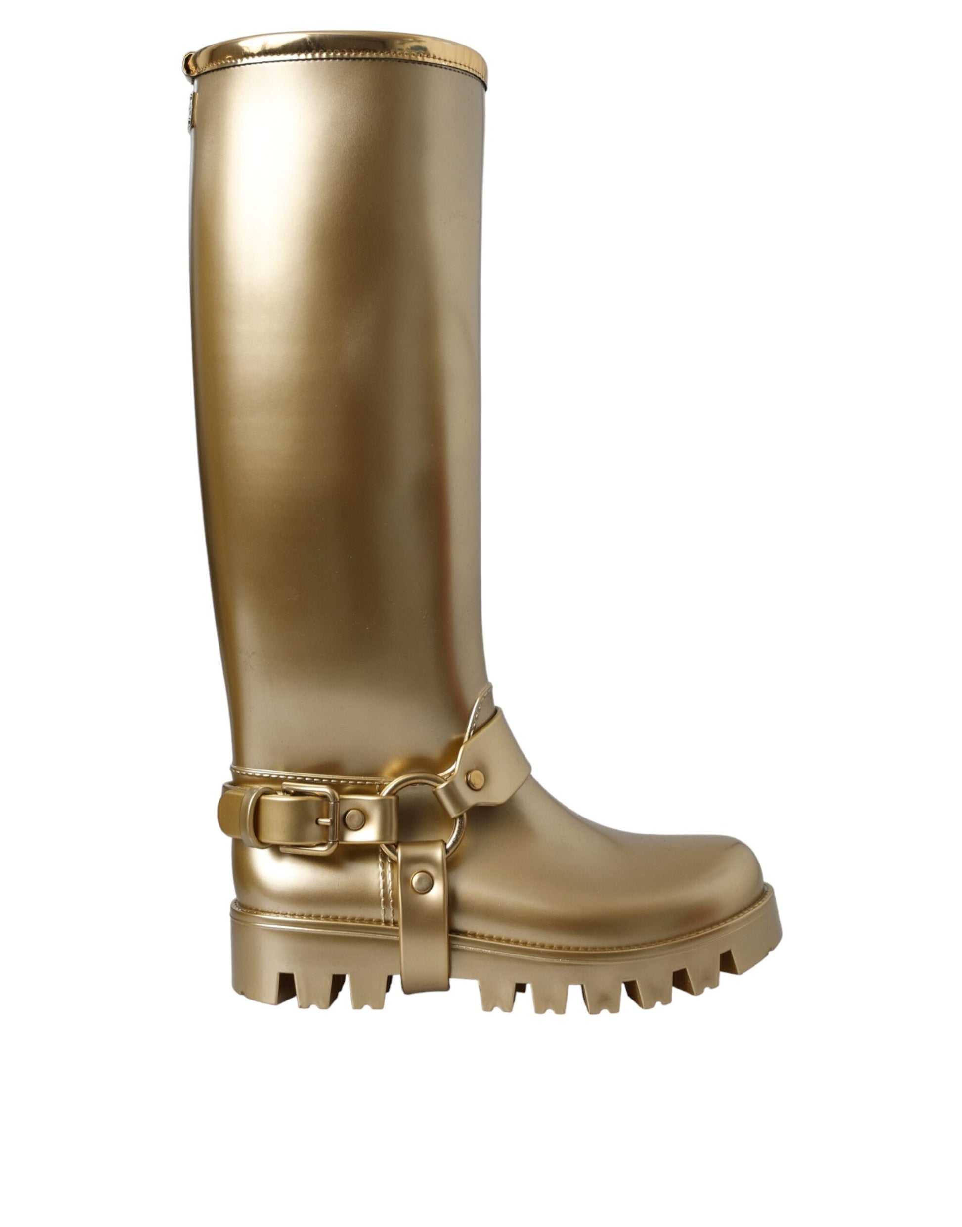 Metallic Gold Rubber PVC Rain Boots Shoes