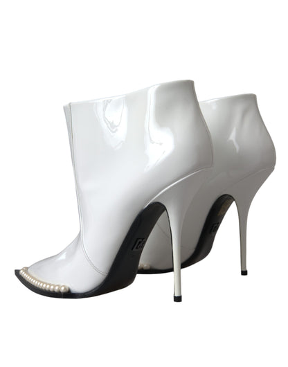 White Pearl Leather Pumps Heels Boots Shoes