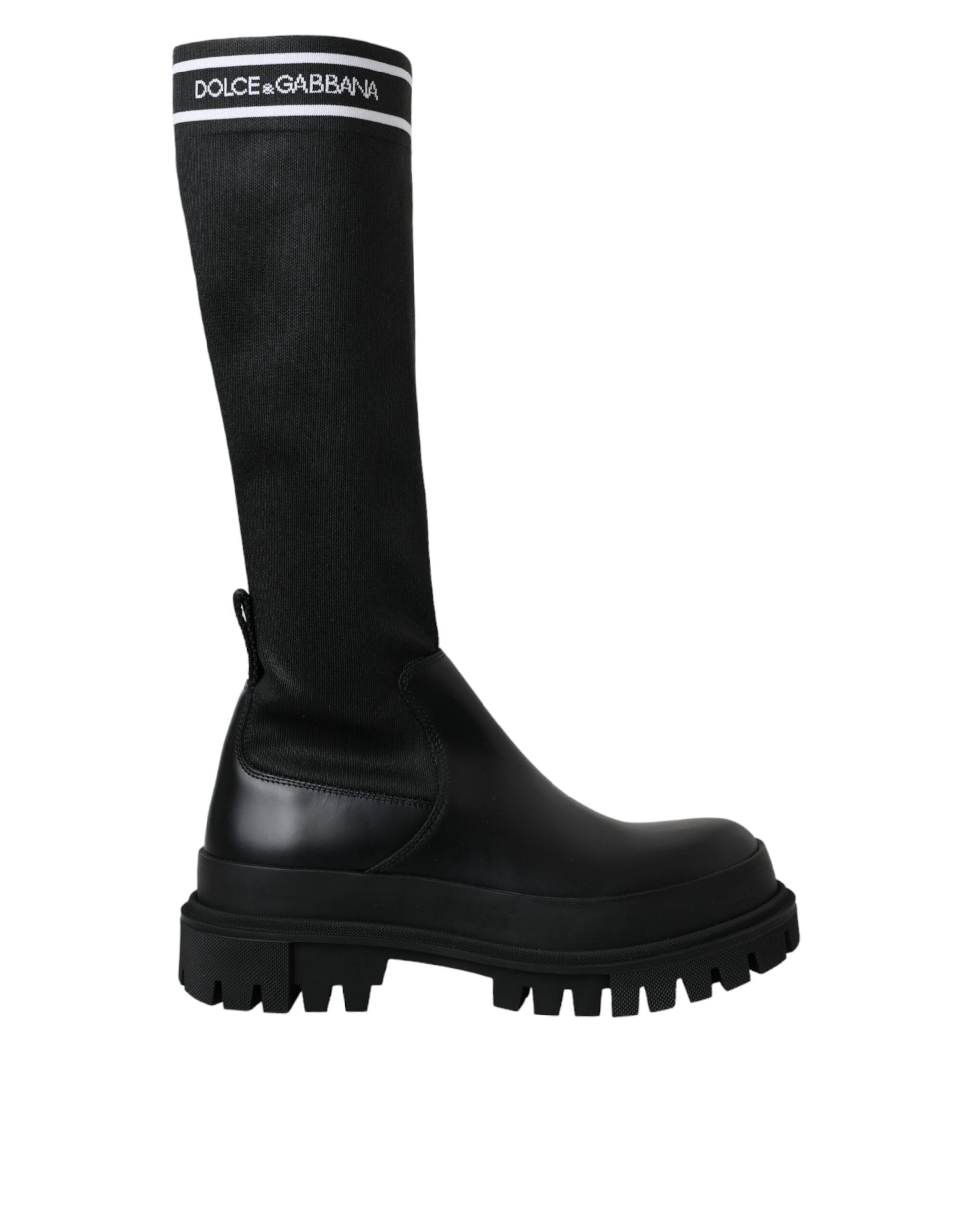 Black Leather Stretch Jersey Boots Shoes