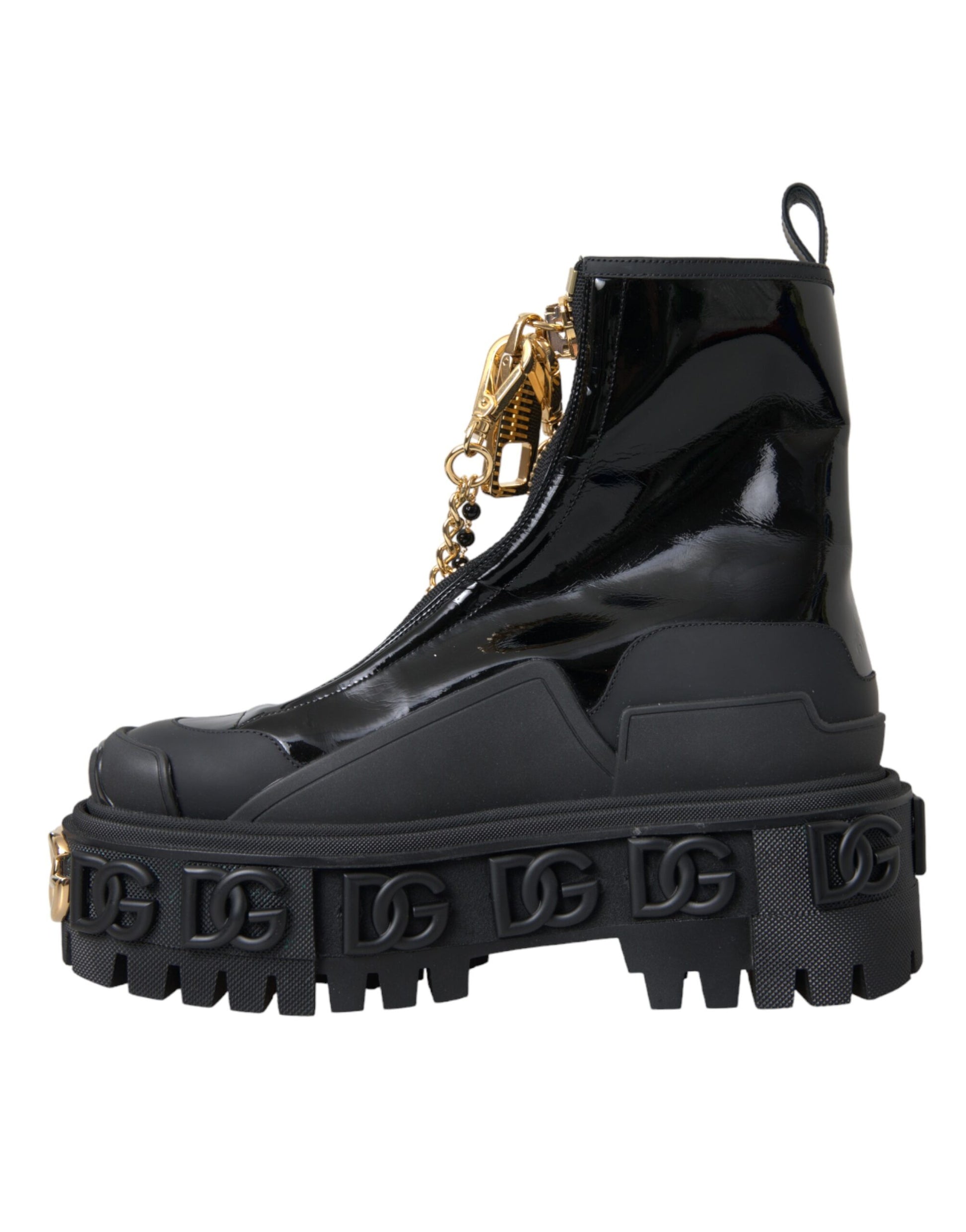 Black Rubber Embellished Trekking Boots Shoes