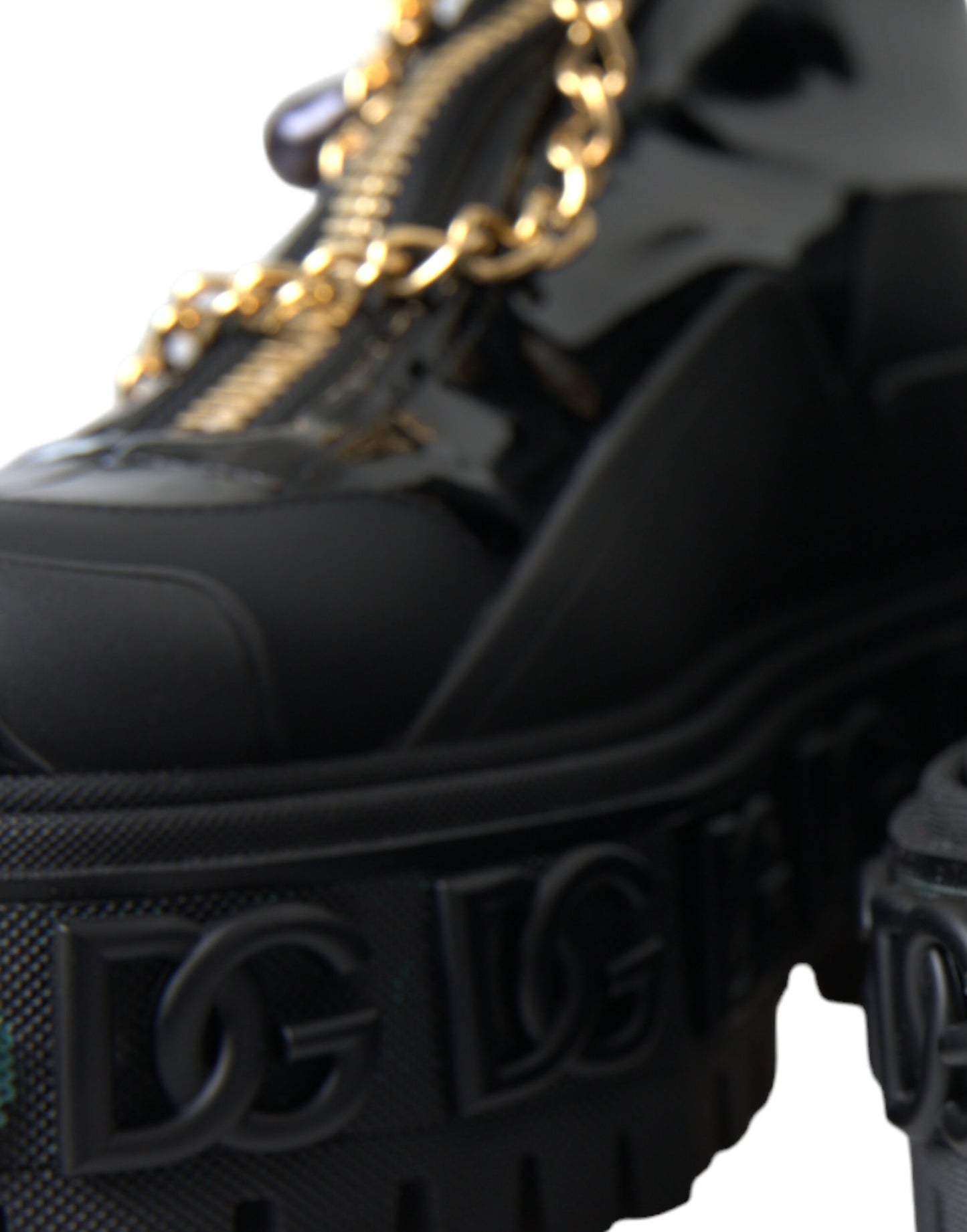 Black Rubber Embellished Trekking Boots Shoes