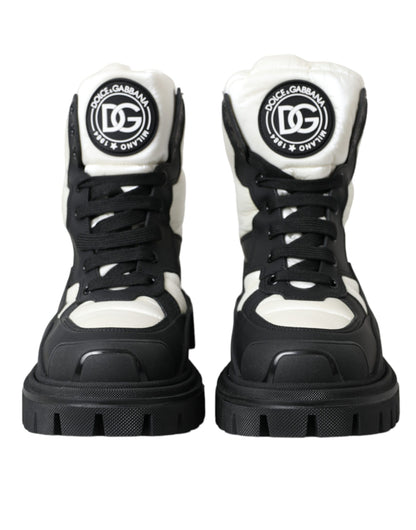 Black White Logo Padded Trekking Boots Shoes