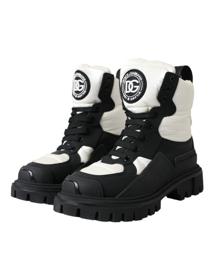 Black White Logo Padded Trekking Boots Shoes