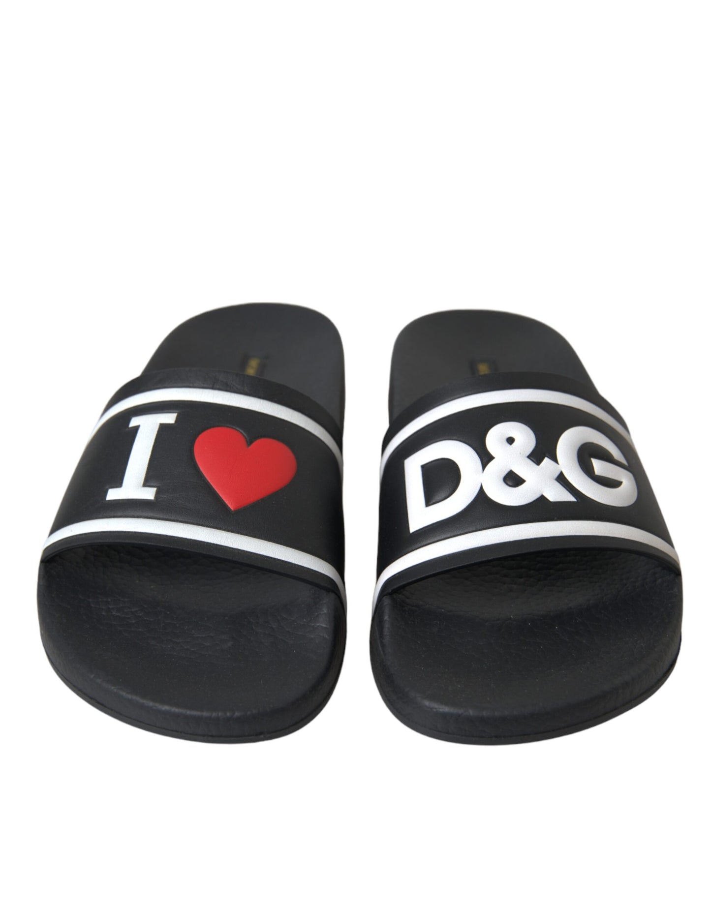 Black Leather I Love D&G Sandals Slides Shoes