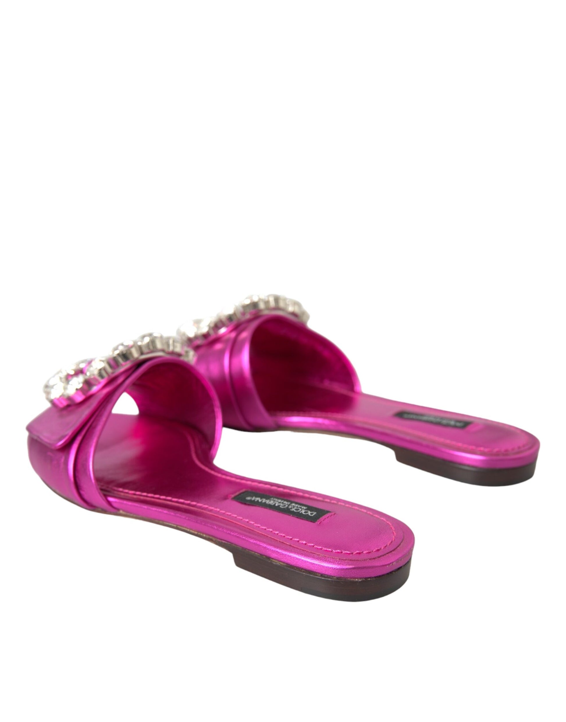 Fuchsia Crystal Leather Flats Sandals Shoes