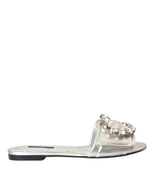 Silver Crystal Leather Flats Sandals Shoes