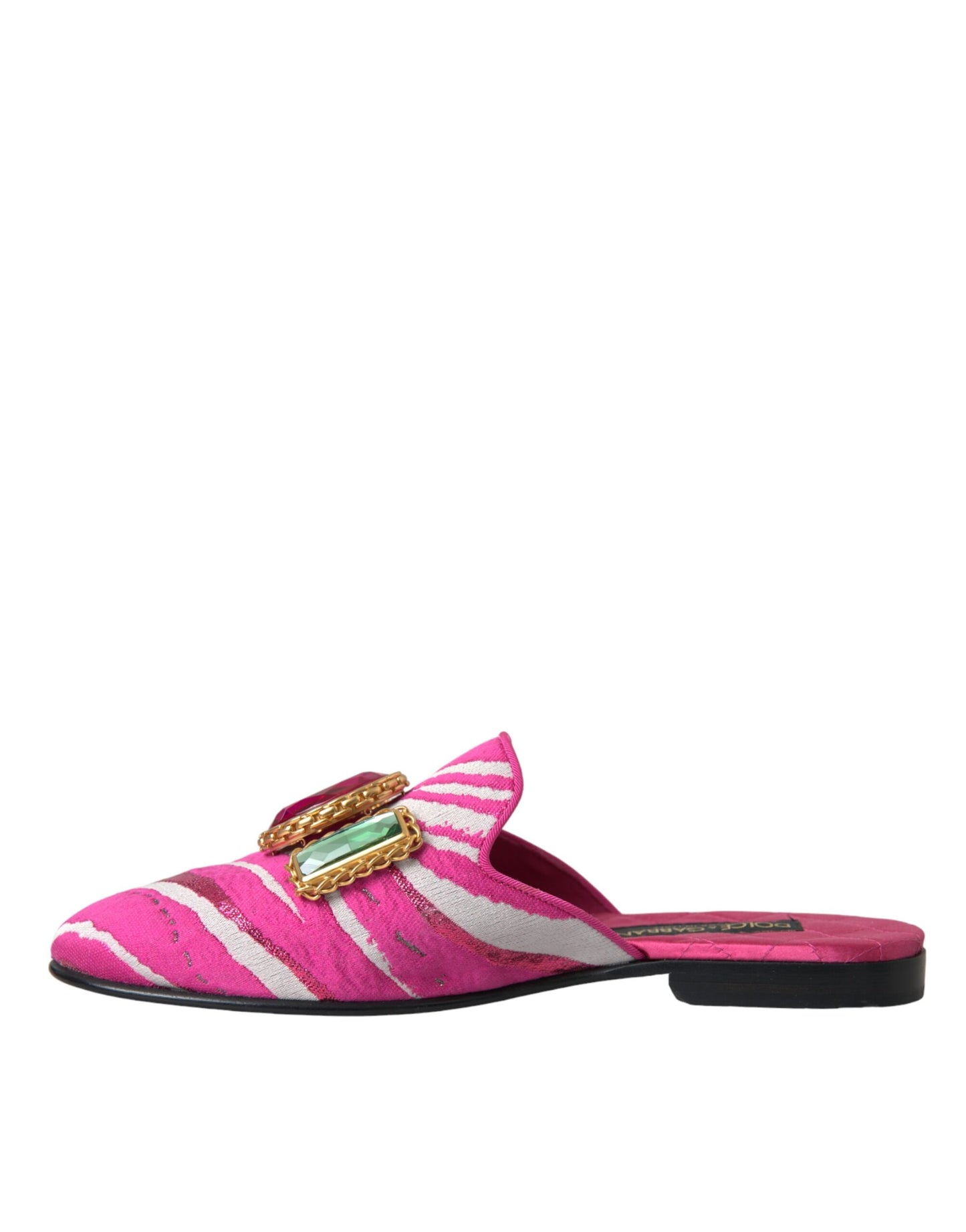 Pink Jacquard Crystal Mule Flat Sandals Shoes