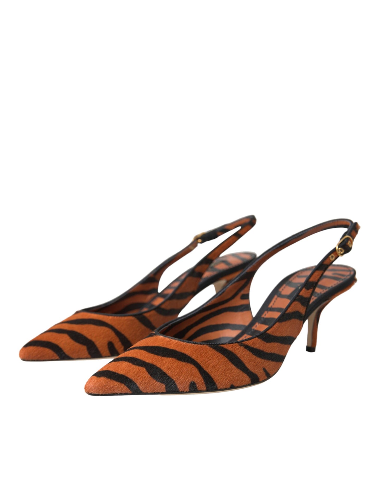 Black Orange Zebra Leather Slingbacks Shoes